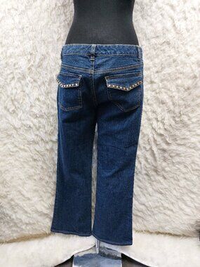 Michael Kors Women's Blue Boot Cut Studded Flap Back Pockets Denim Jeans size 4